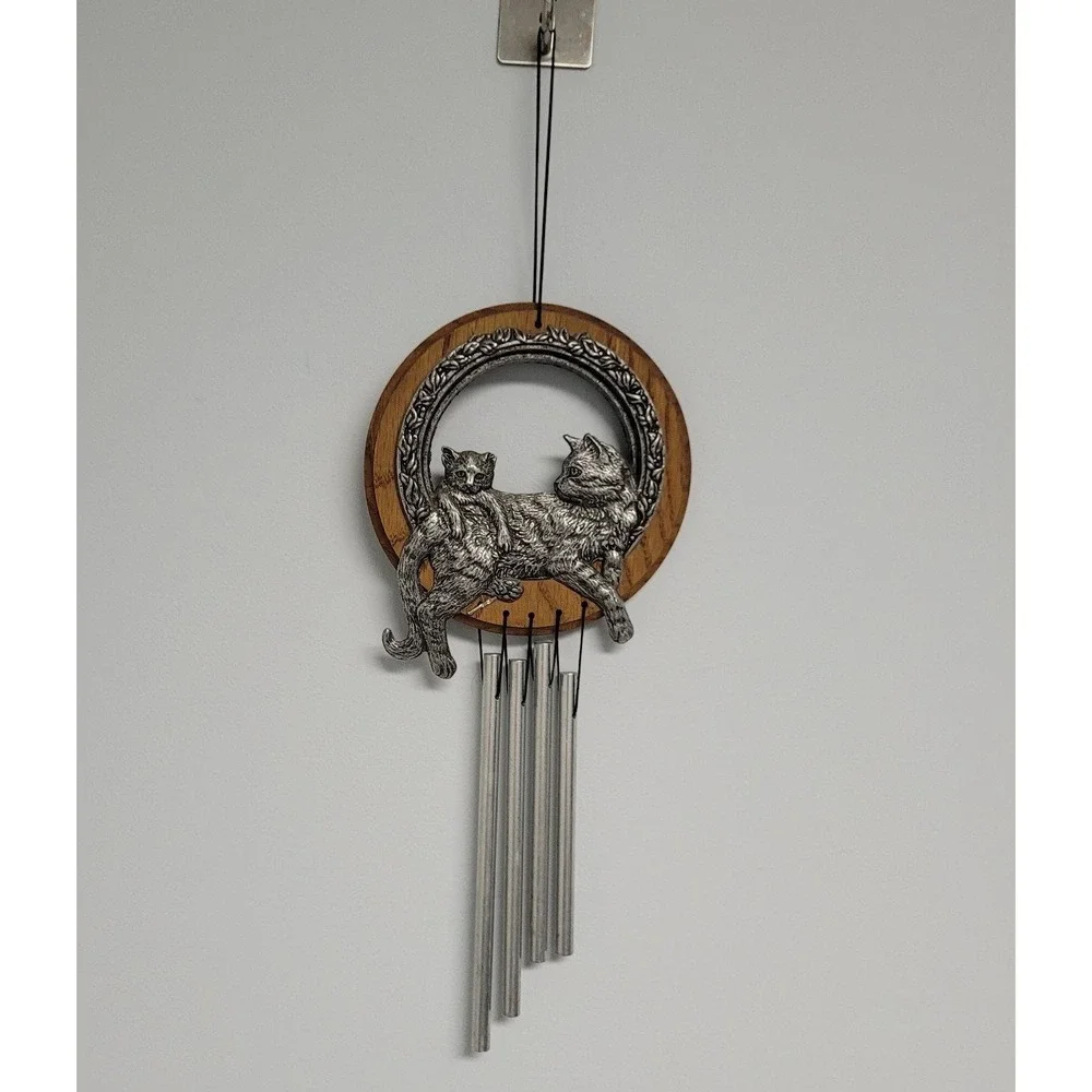 Cat Wind Chime‎ Kitten Metal Hanging Decor Wooden